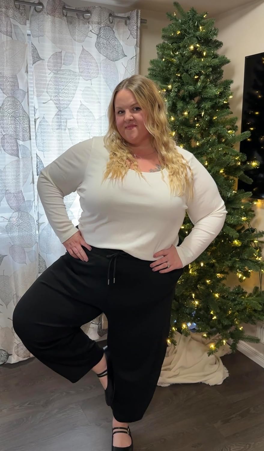 CARCOS Plus Size Pants for Women Barrel Sweatpants Baggy Wide Leg Lounge Drawstring Casual Palazoo with Pockets XL-5XL - Image 3