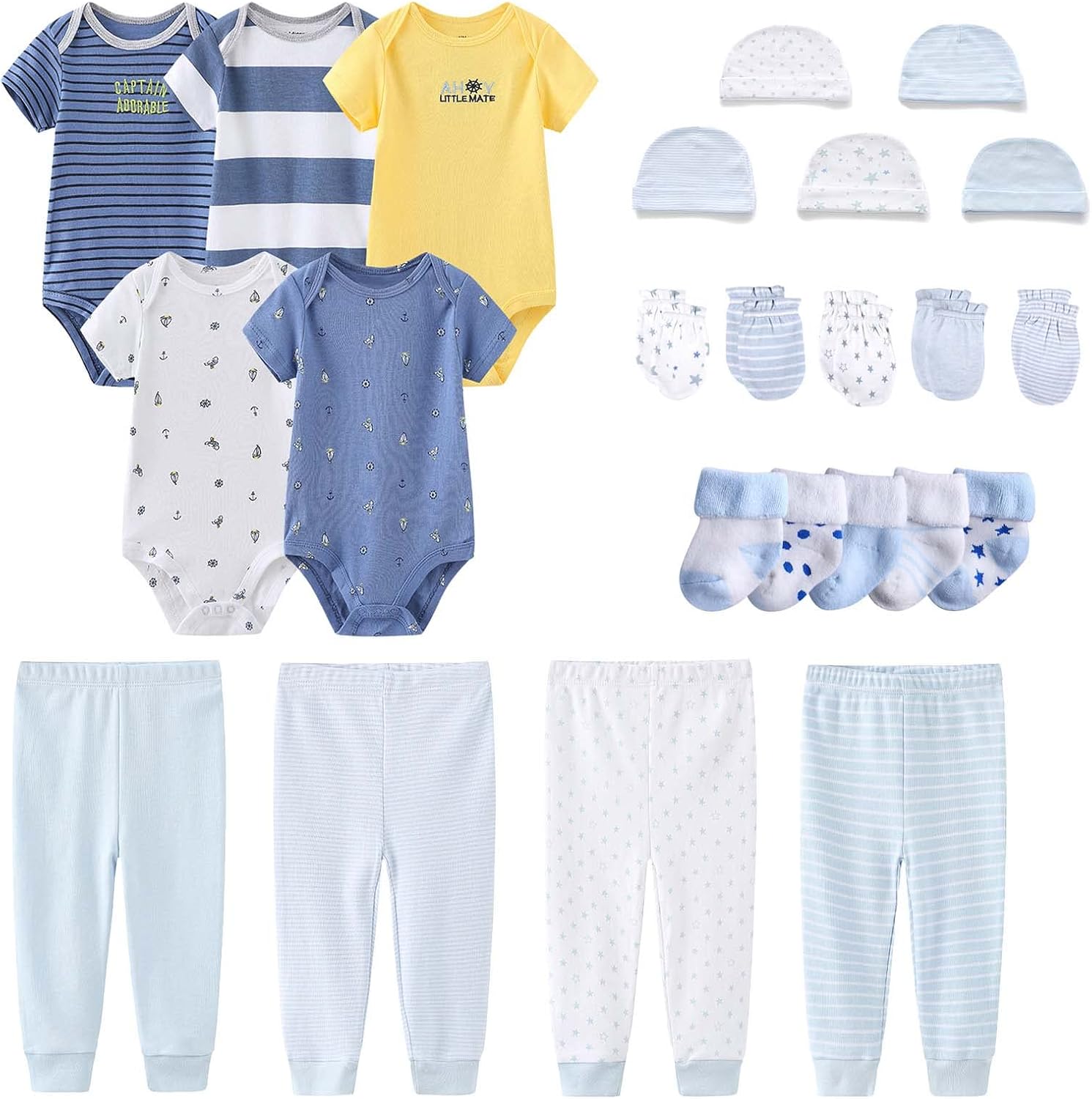 Newborn Layette Gift Set Bodysuits Pants for Baby Girl and Boy 24 Piece Essentials and Accessories 0-12Months