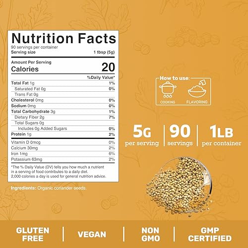 Miniatura 2 de Jai Ho Semillas de cilantro entero orgánicas certificadas por la USDA – 1 libra – Sin gluten, veganas, sin OMG – Bolsa resellable con cierre de