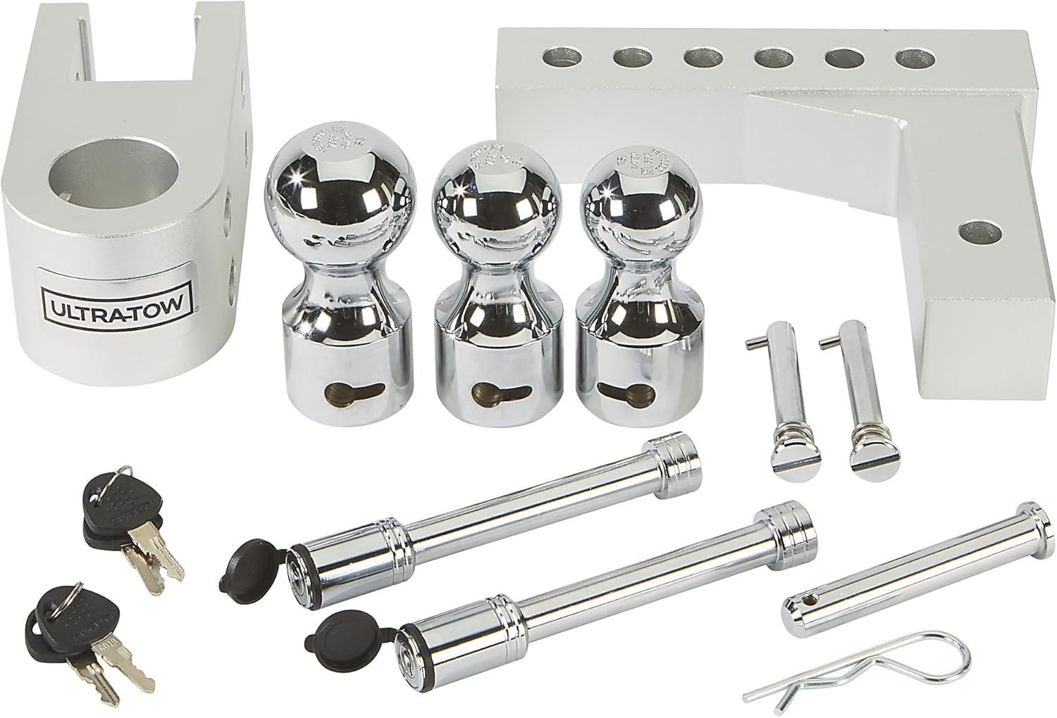 Ultra-Tow 6in. Adjustable Dual-Ball Mount with Third Ball, Aluminum, Class IV, 12,000-Lb. Trailer Weight, 5-5/8in. Drop, 6-1/2in. Rise, Fits 2in. Receivers