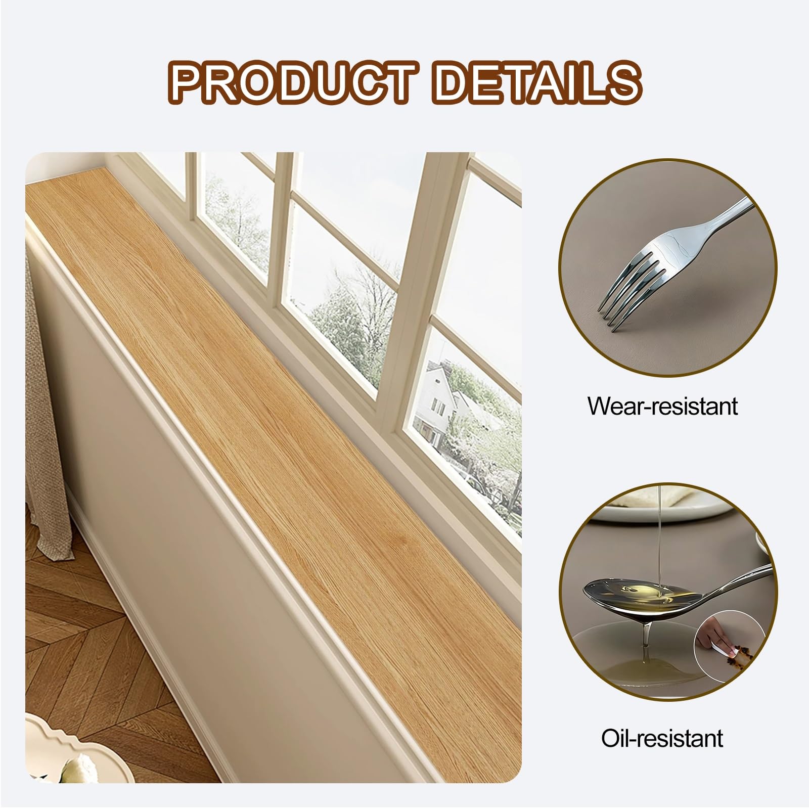 Tapis de protection pour rebord de fenêtre, découpable, antidérapant, résistant à la chaleur jusqu'à 90 °C, idéal pour cuisine, chambre à coucher, salon, durable et facile à installer, accessoire