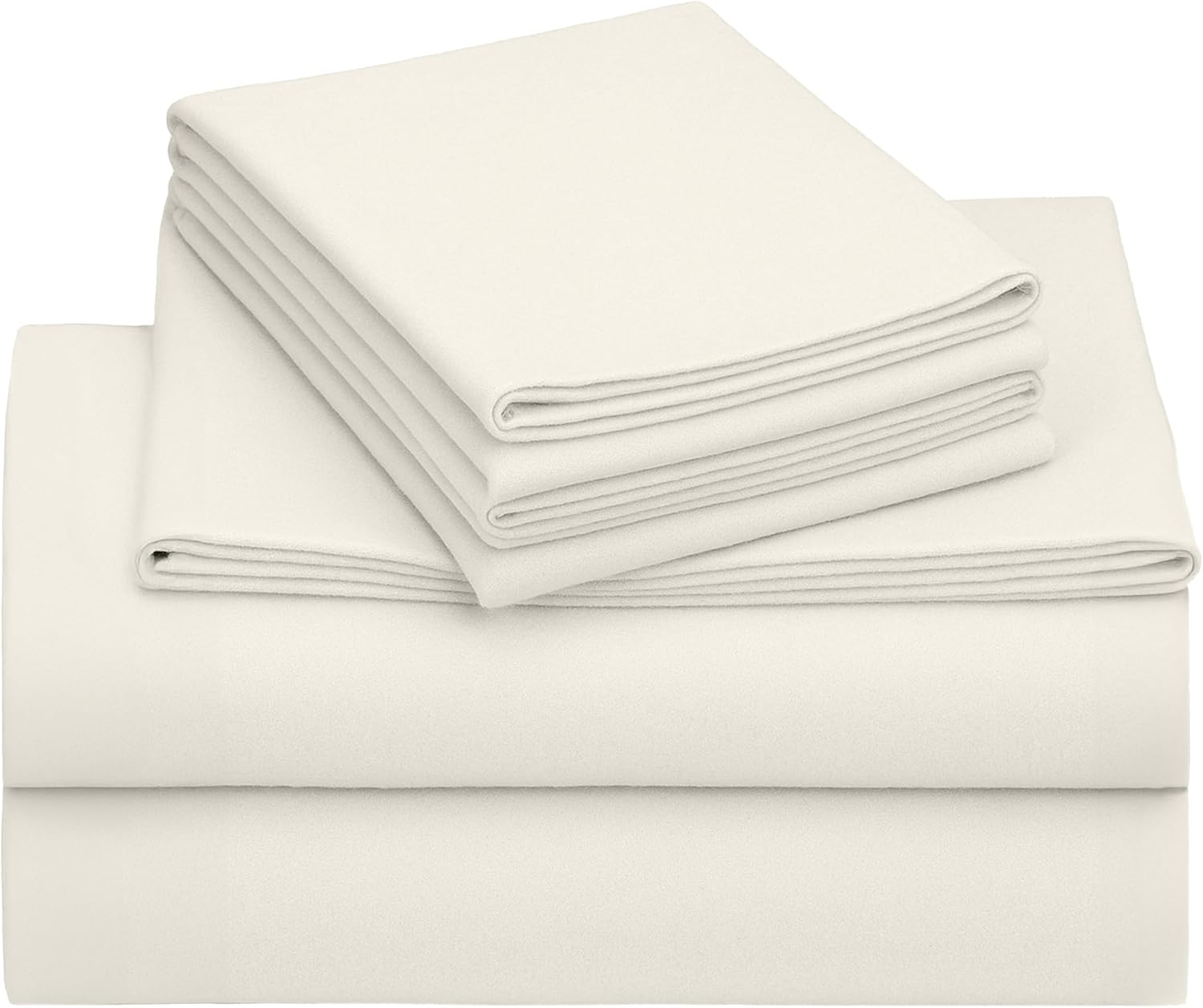 California Design Den Flannel Extra Deep Pocket King Sheet Set - Made in Portugal 100% Cotton, Triple-Brushed, Thick, Velvet Soft 4-Piece King Size Bed Sheets Set - Coconut White