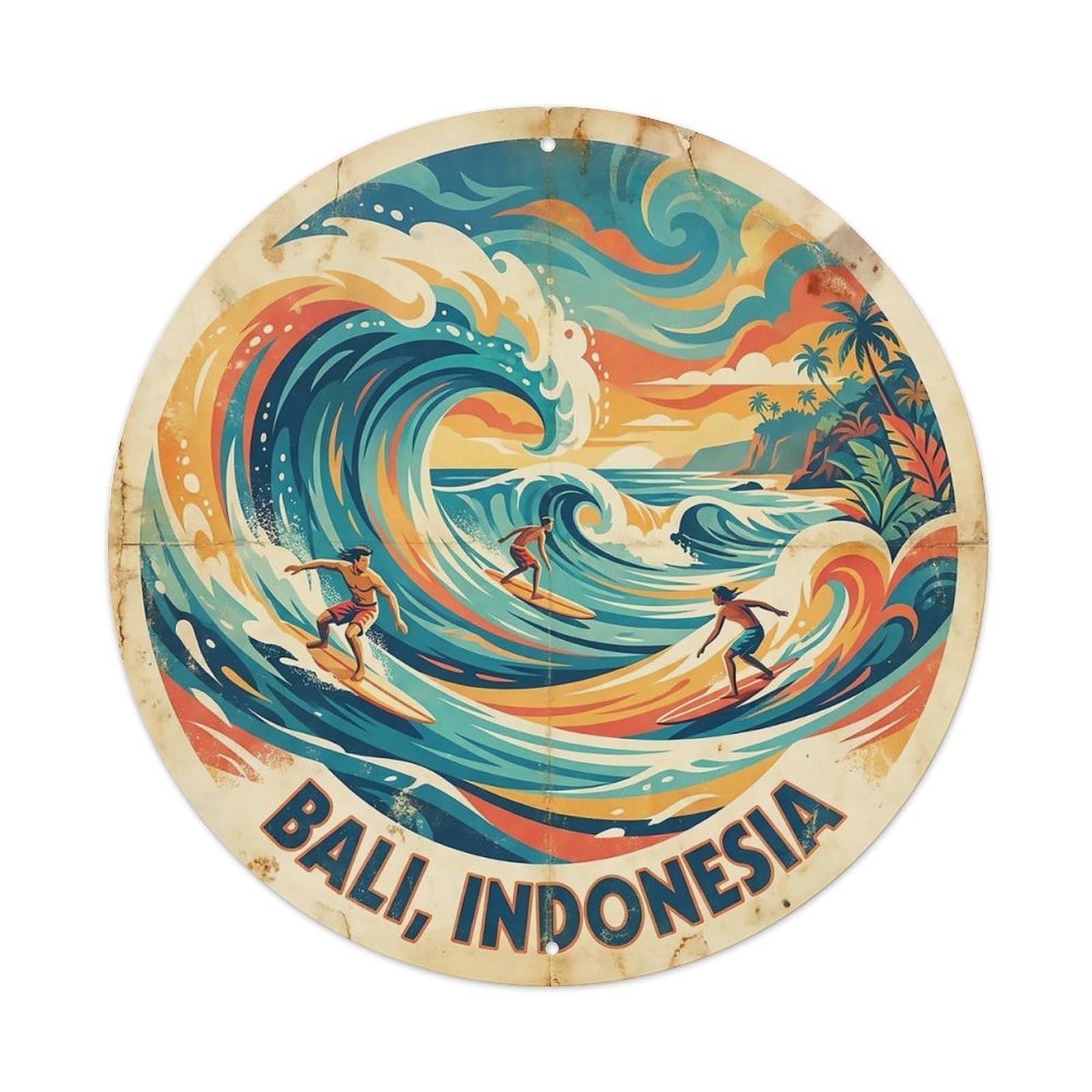 Odgynaw 8X8inch(20X20cm) Dreamland Beach Surfing Seaplane Travel Island Hopping Metal Tin Sign