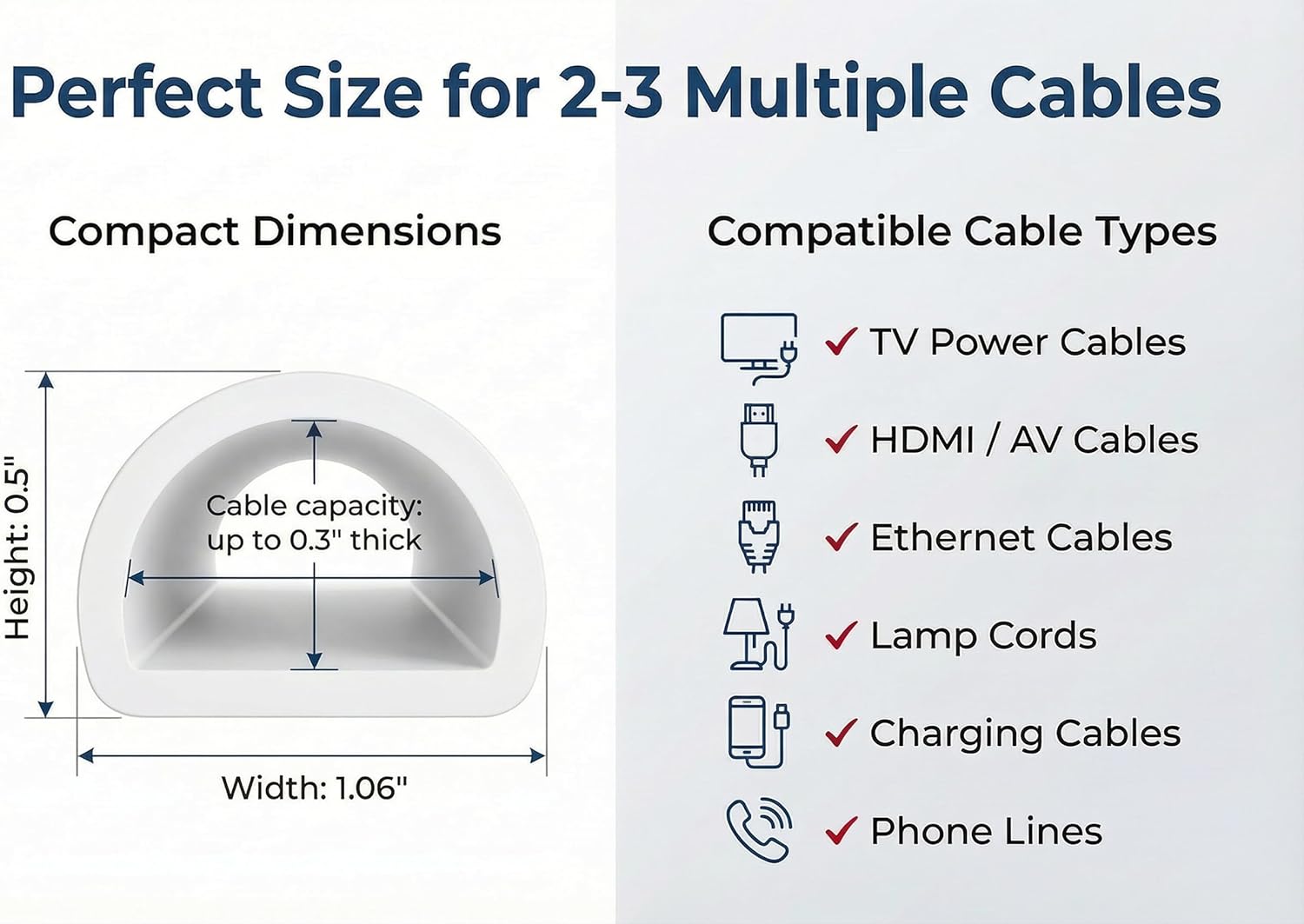 Cord Hider Wall for 2-3 Cables, 118" Self Adhesive Silicone Cord Covers for Wires On Wall, Flexible Wire Covers for Cords On Wall, Cable Cover Raceway for Home, Office, White (1.06" W x 0.5" H)
