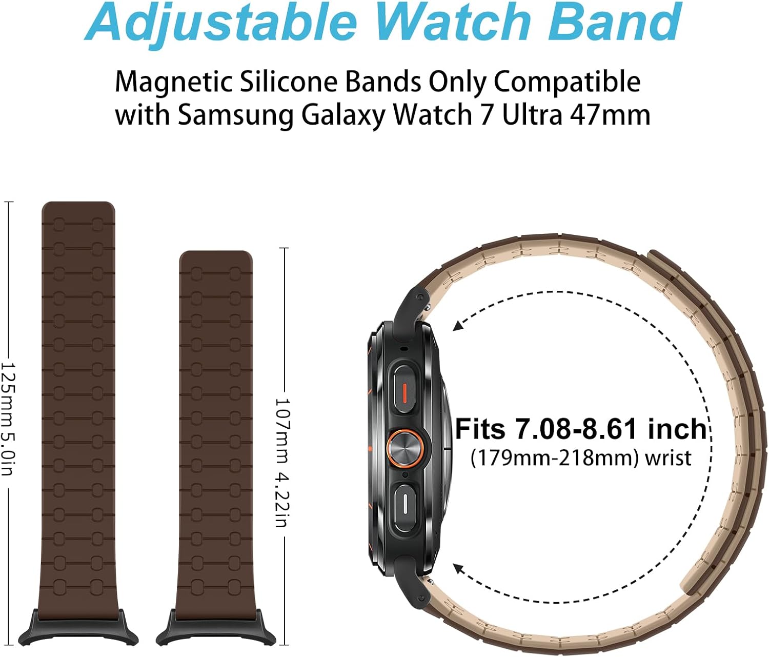 Amizee No Gap Band Compatible with Samsung Galaxy Watch Ultra (2025/2024) Band 47mm, 22mm Magnetic Sport Silicone Strap for Women Men, D-Brown/L-Brown - Image 5