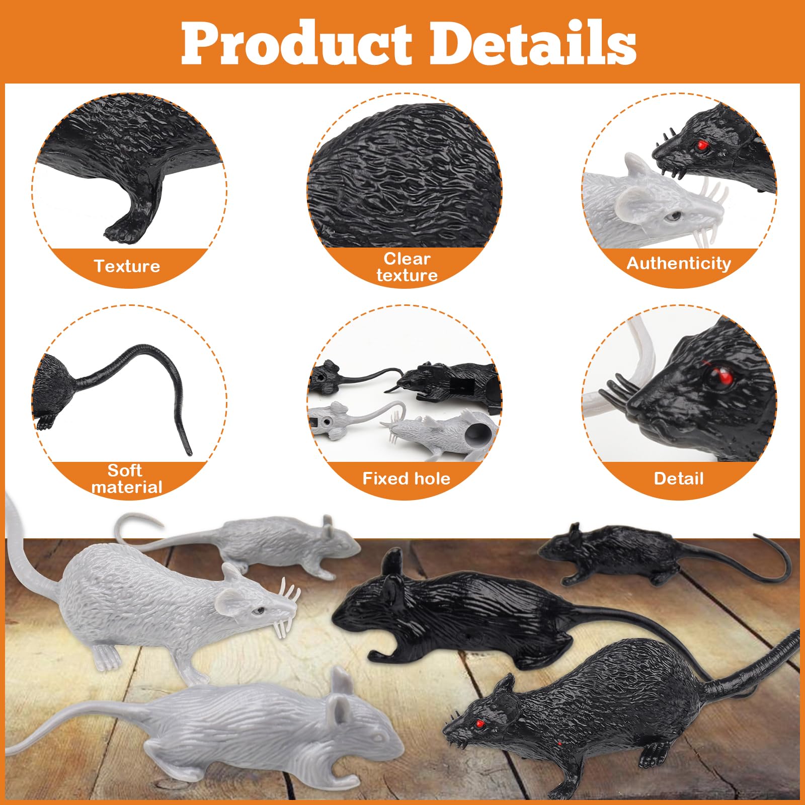 DOITEM 46 Topi Finti In Plastica, Realistici, Grandi Dimensioni, Scherzo Per Pesce D'aprile E Decorazioni Halloween