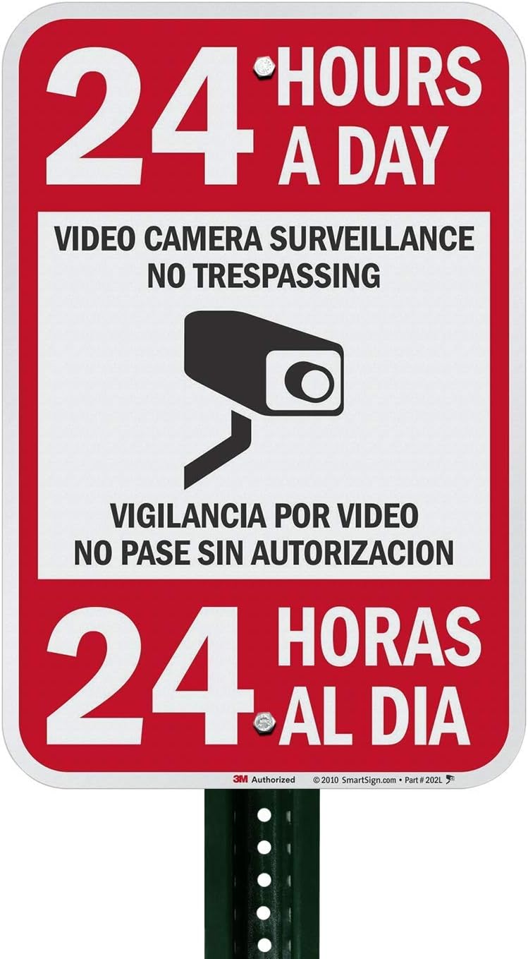 SmartSign "24 Hours A Day Surveillance" Bilingual Sign | 12" x 18" 3M Engineer Grade Reflective Aluminum