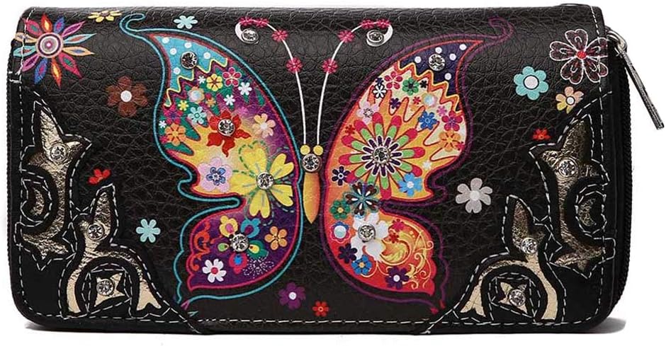 Western Style Spring Butterfly Flower Purse Women Country Handbag Rhinestone Stud Shoulder Bag Wallet Set - Image 3