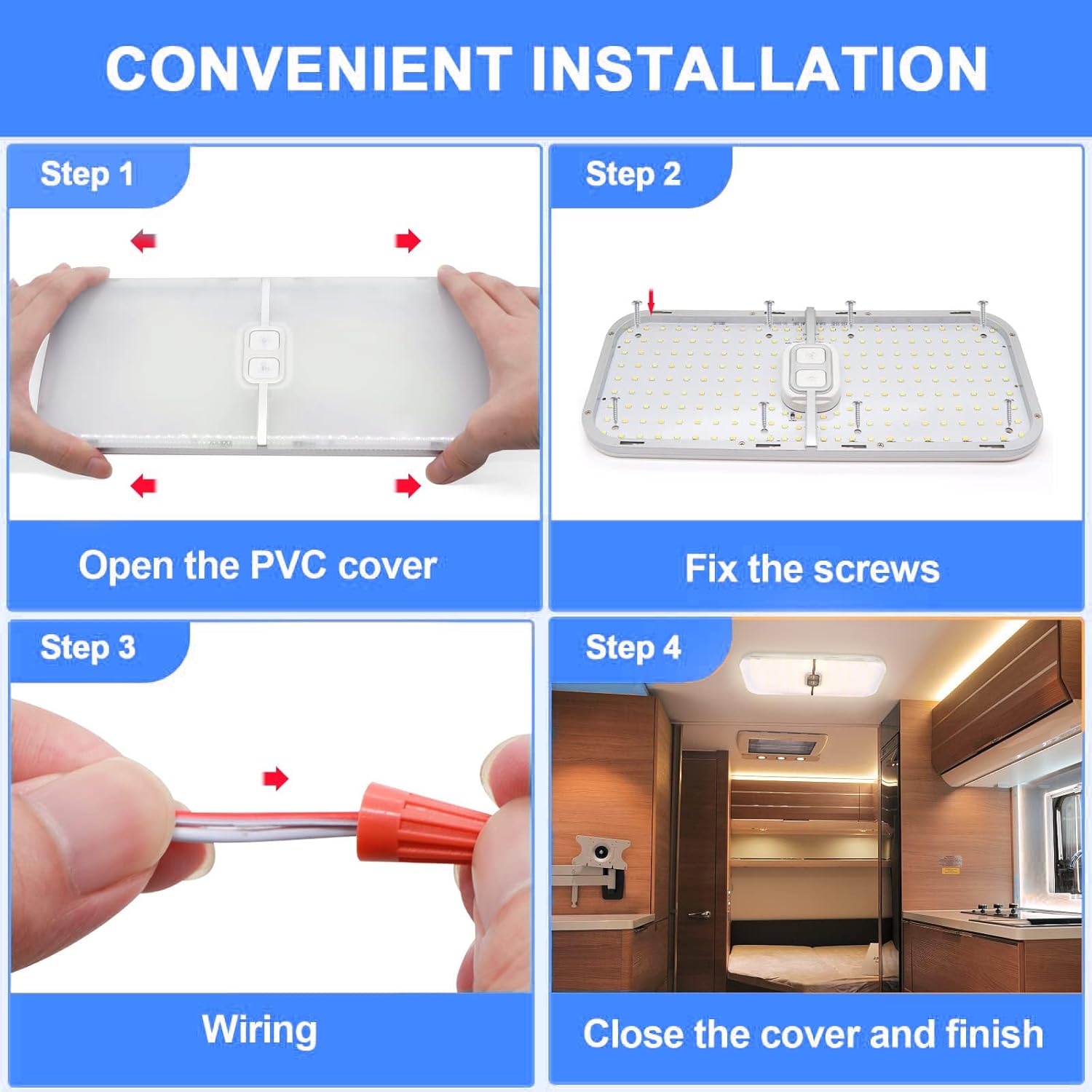2 Pack RV Lights Interior 1800LM, 3 Color Dimmable 12V Volt LED Camper Light 204 LEDs RV Ceiling Dome Fixture for RV/Camper/Car/Trailer/Boat