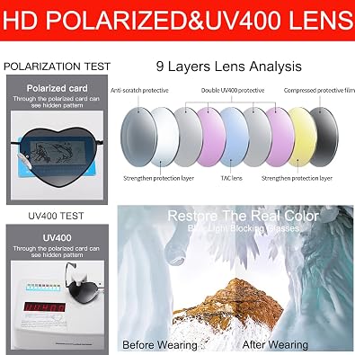 Polarized Heart Shaped Sunglasses for Women, Vintage Fashion Cute Lovely Sun Glasses Metal Frame UV400 Protection
