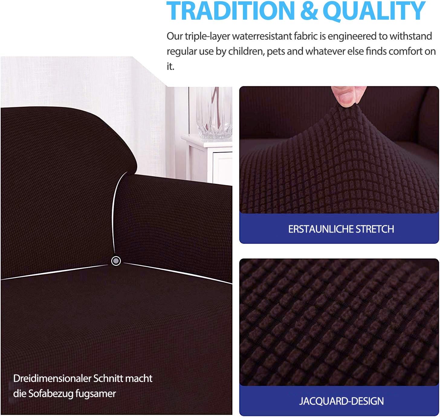 PETCUTE Wing Chair slipcovers Armchair Covers with Ears Stretch Wing Chair Covers Jacquard Furniture Protector Dark Coffee