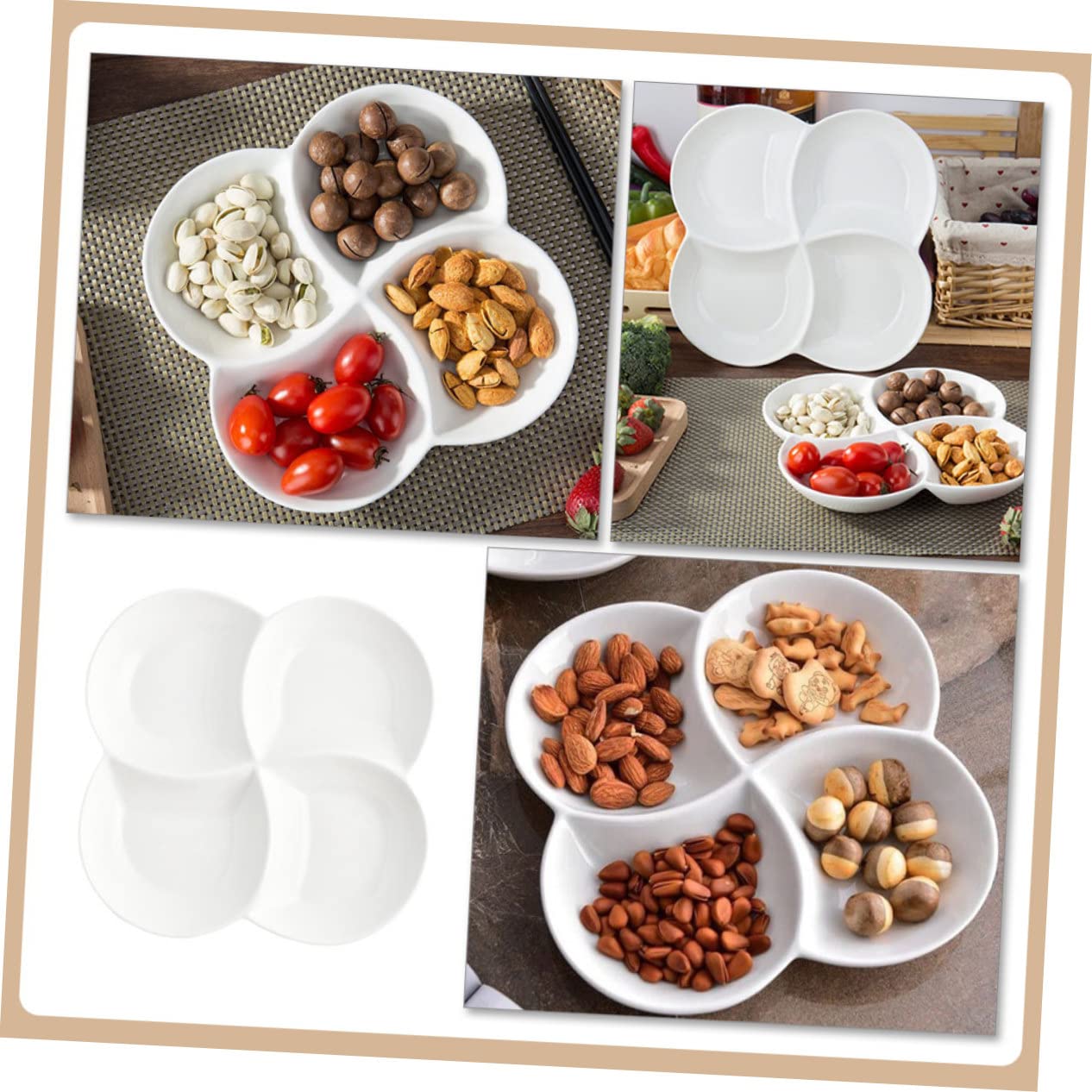 Plateau-Repas Compartimenté en Céramique à 4 Compartiments Blanc