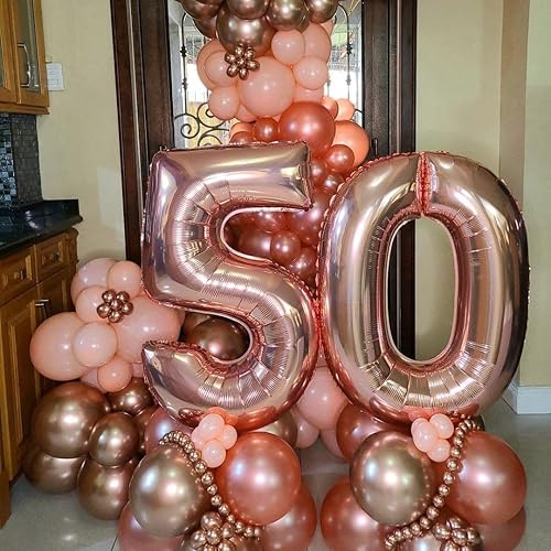 Vista 5 de Globos de oro rosa con el número 80, globos gigantes grandes de 40 pulgadas, globos de aluminio de Mylar de oro rosa con números 80 para fiesta