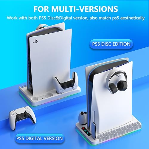Miniatura 5 de Soporte de refrigeración para consola Playstation 5estación de enfriamiento de edición digital para accesorios PS5 con cargador de controlador, 4