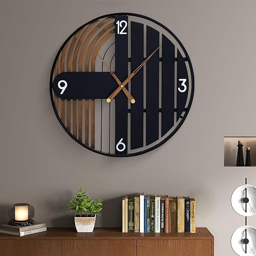 Miniatura 1 de Reloj de pared redondo de 20 pulgadas, de madera, silencioso, sin tictac, funciona con pilas, relojes decorativos rústicos para decoración del