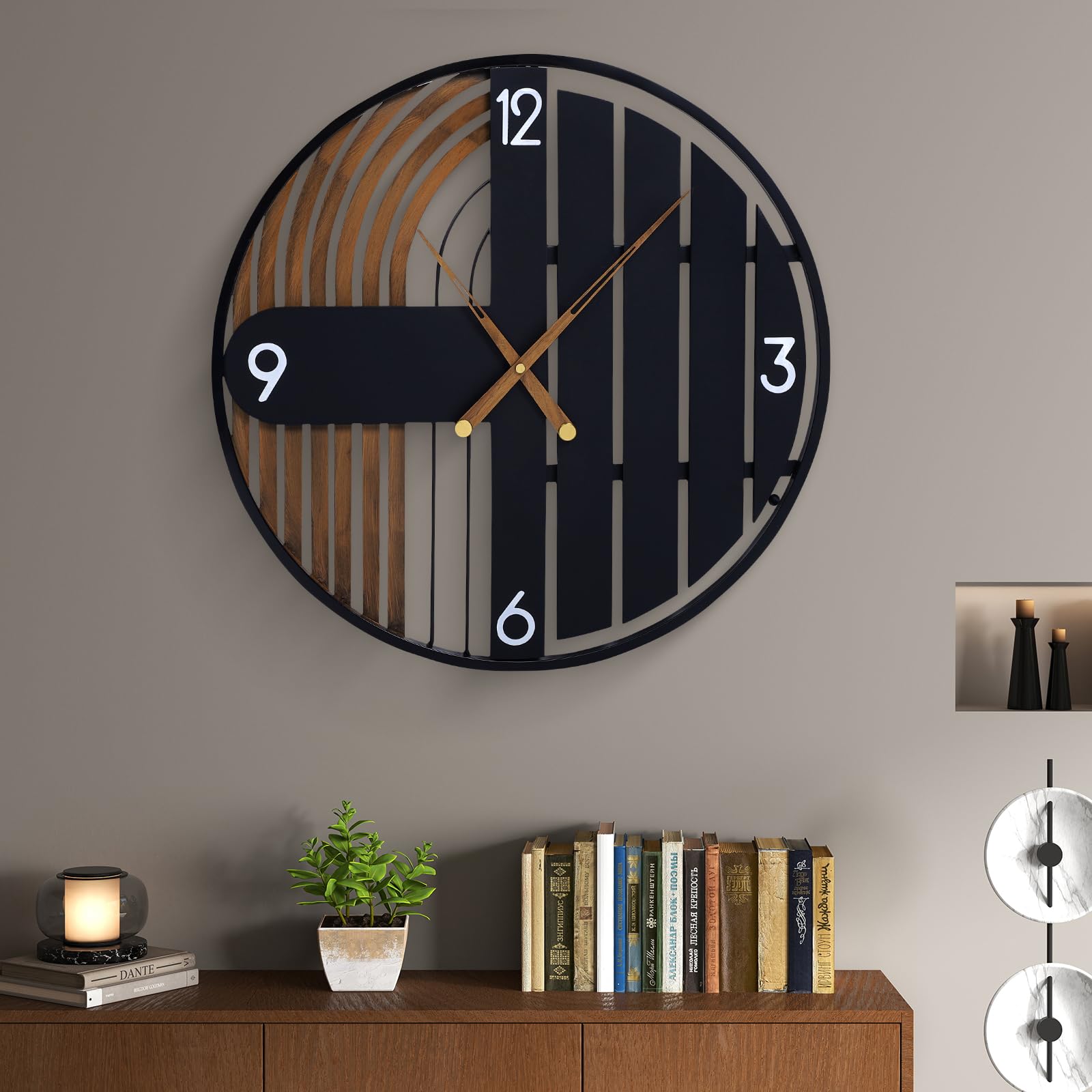 Horloge murale silencieuse en bois 50cm sans tic-tac à pile