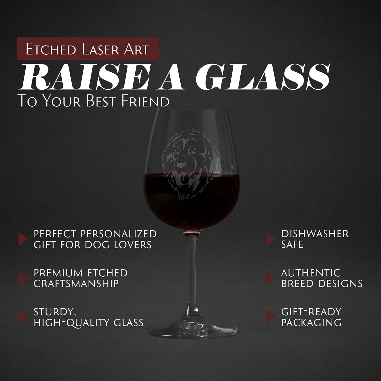 Caucasian Shepherd Dog Themed Etched 12.75oz Wine Glass