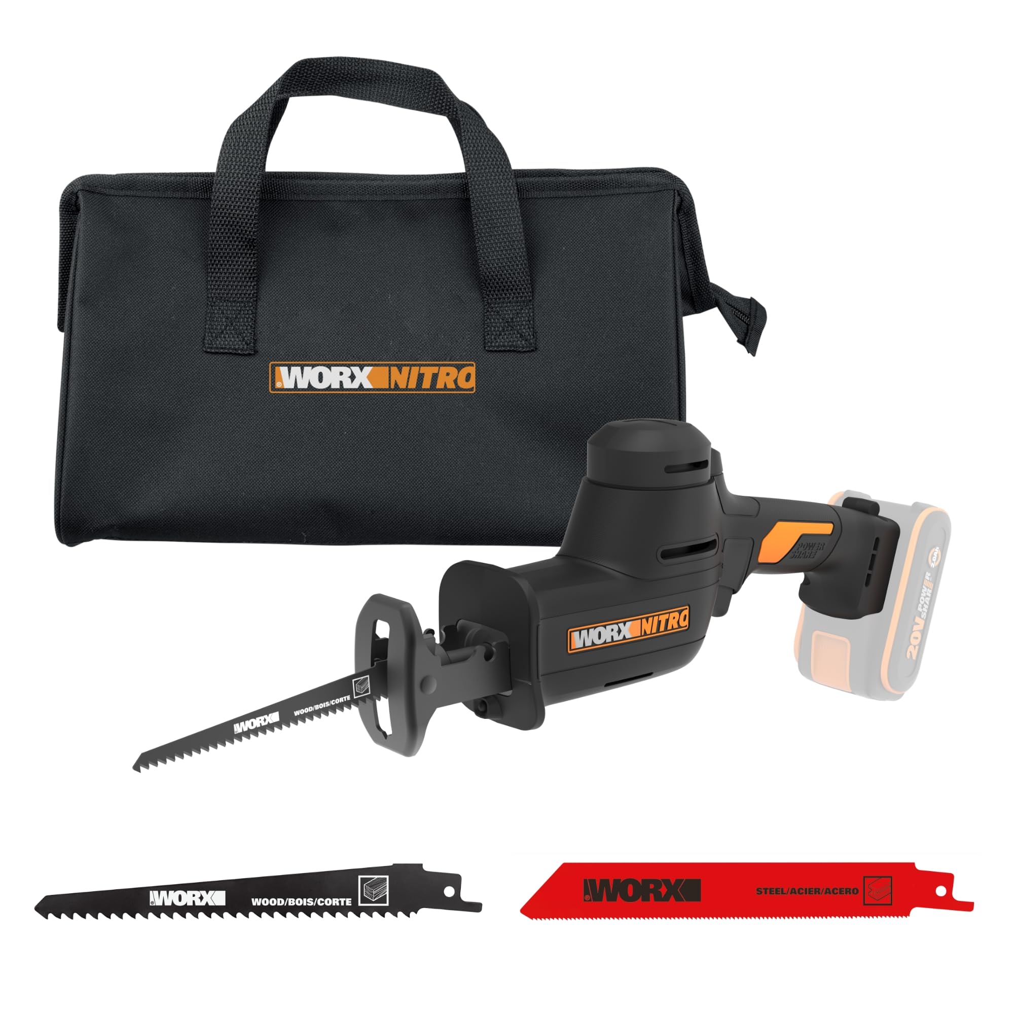 WX500.9 Draadloze Reciprozaag, 20V, Voor Het Snijden Van Hout, PVC, Staal En Meer