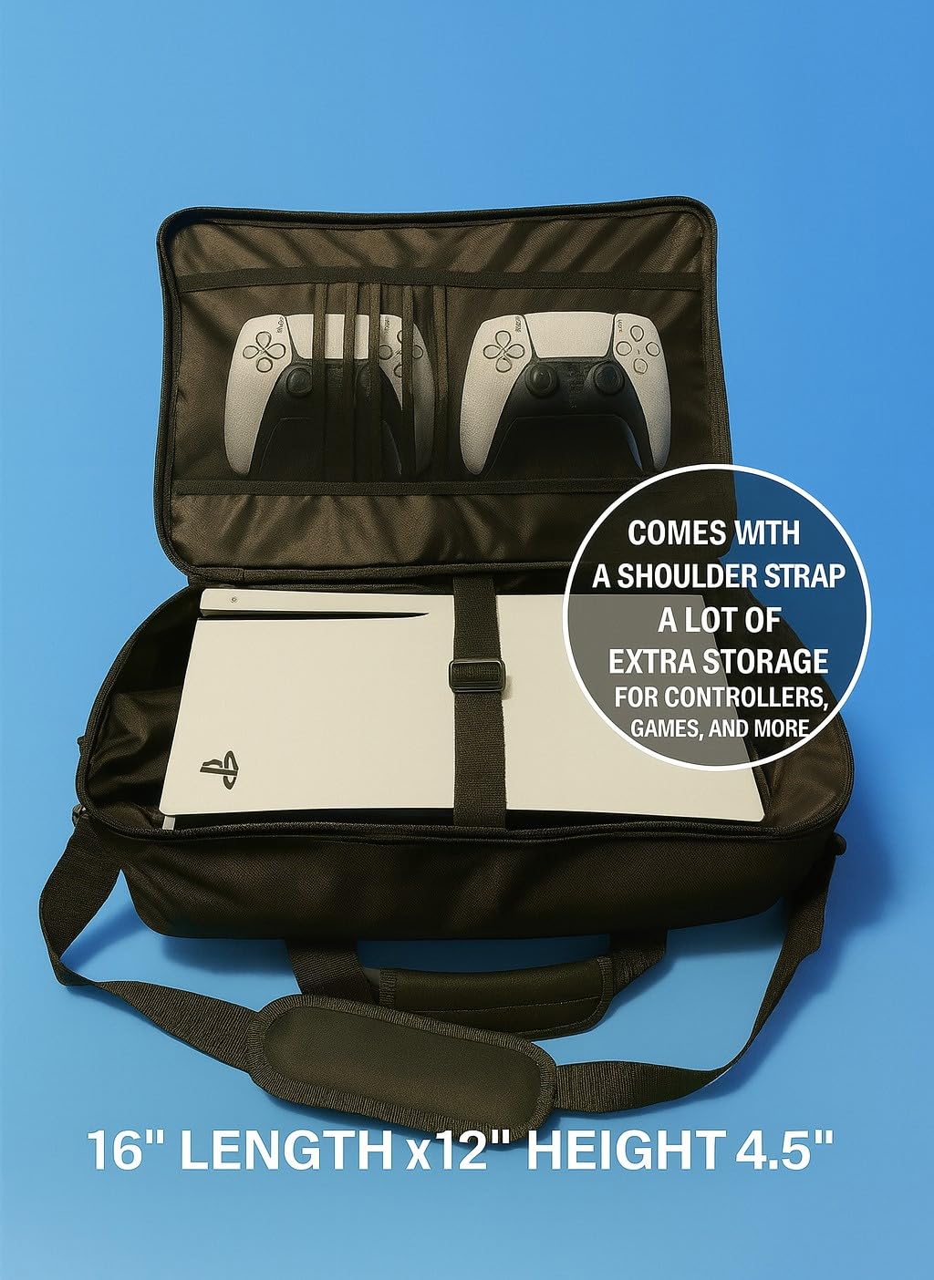 Sill Games Carrying Case compatible with PS5 with Strap, Protective PlayStation 5 Travel Bag for Console, Controllers & Game Discs, Durable PS5 Case Travel Organizer with Bag & Waterproof Pouch