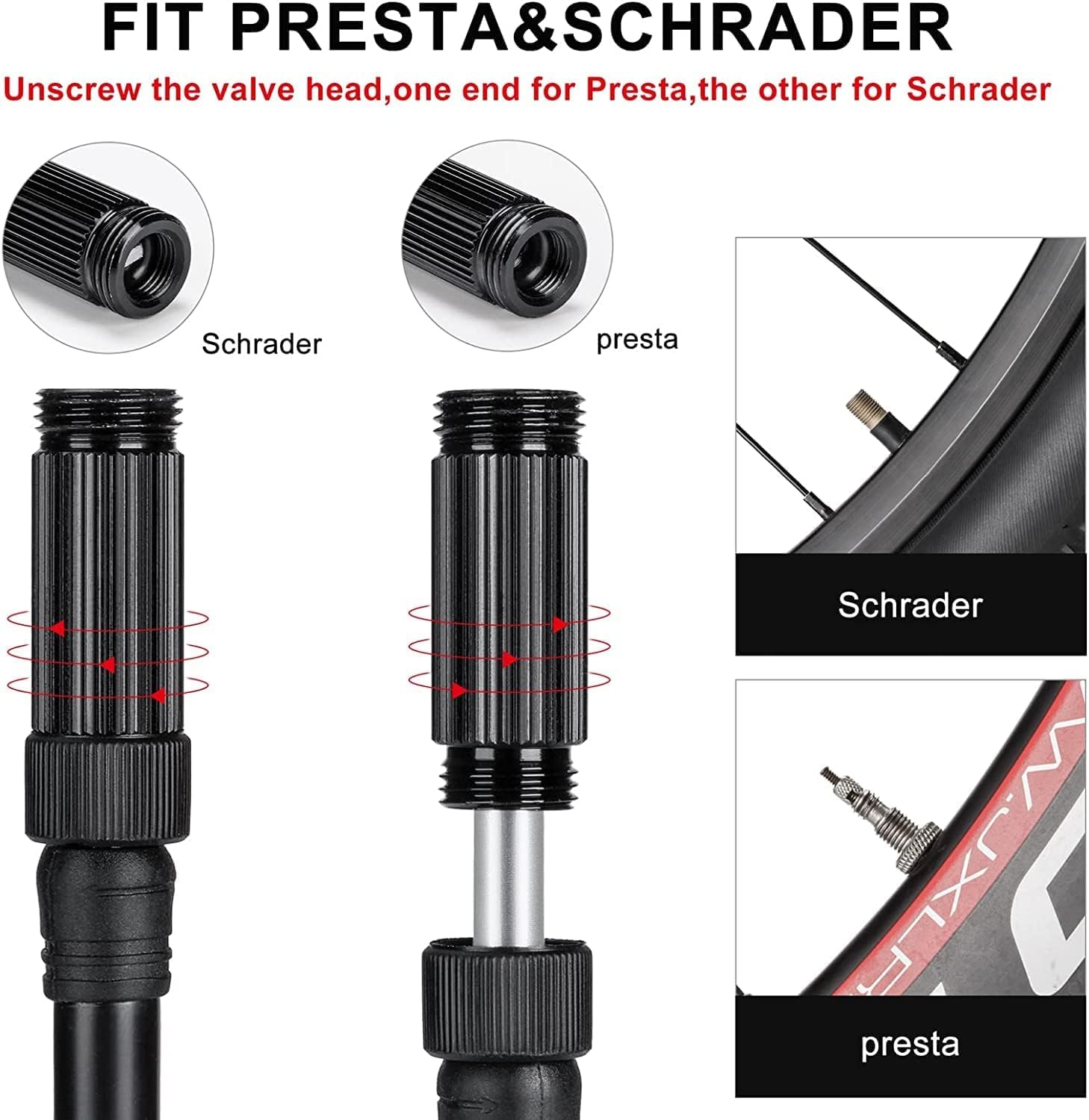 CXWXC Pompa per bicicletta mini pompa per bicicletta da 120 psi con manometro, pompa a telaio per valvole Presta e