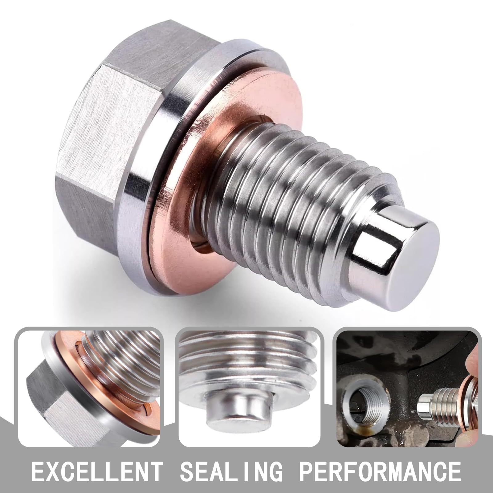 Tappo Di Scarico Olio Magnetico EMagTech | Acciaio Inox M18x1,5mm | Con Rondella Rame - Foto 3