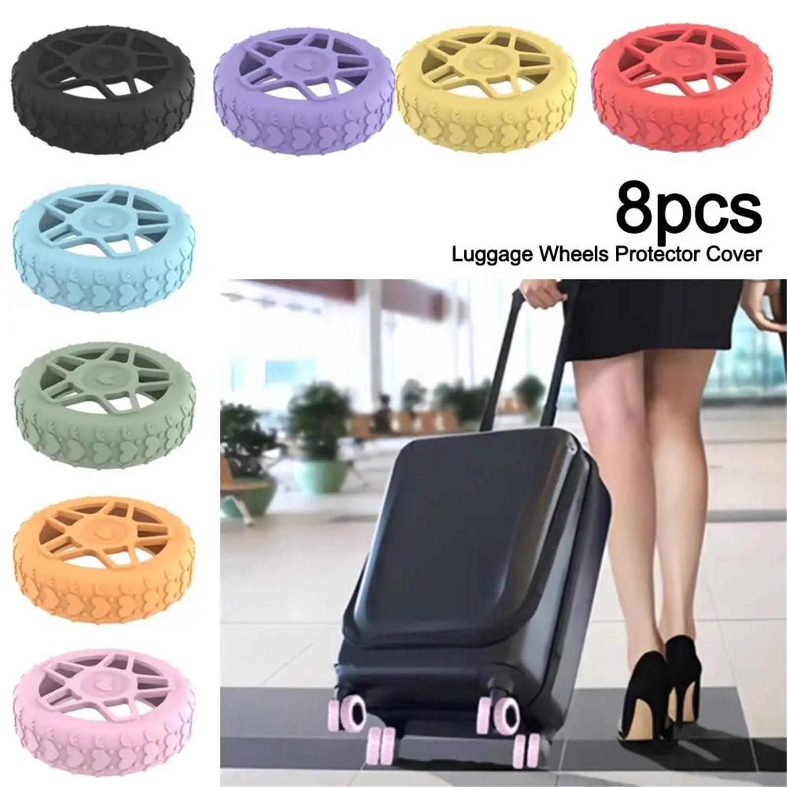 Funda protectora de silicona para ruedas de equipaje, antideslizante, reduce el ruido, anillos de protección de ruedas, absorción de golpes, antideslizante, rollo silencioso, cojín de choque
