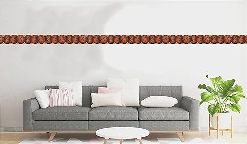 Miniatura 4 de Dundee Deco DDAZBD9245 - Borde de papel tapiz para despegar y pegar, diseño retro de balones de baloncesto naranja deportivo, 15 pies x 7 pulgadas,