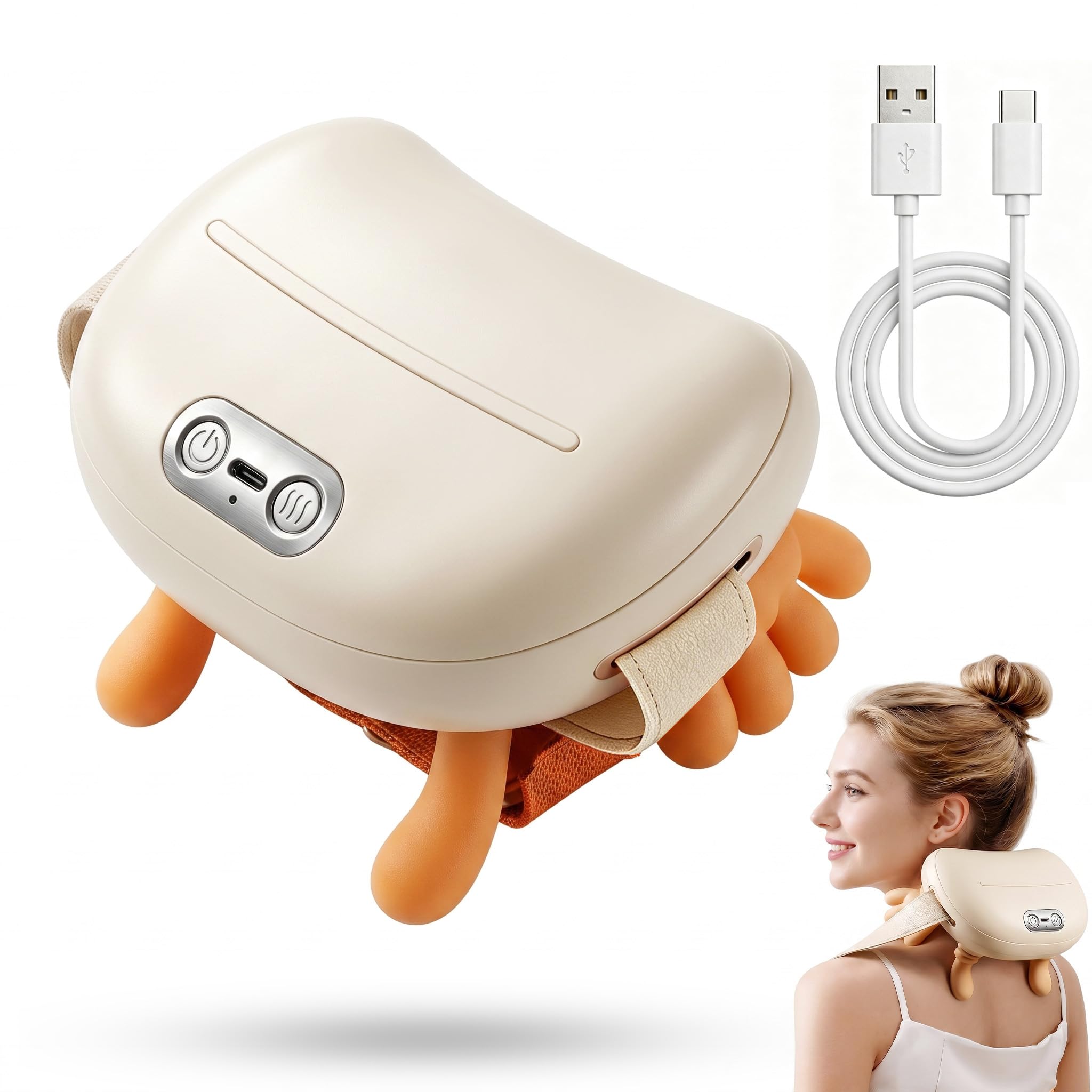 Masajeador de cuello 4D inalámbrico, Masajeador electrico, 3 ajustes de masaje y 2 niveles de calor, BaterÃa recargable de 1800 mAh, Regalos para Hombres Mujeres