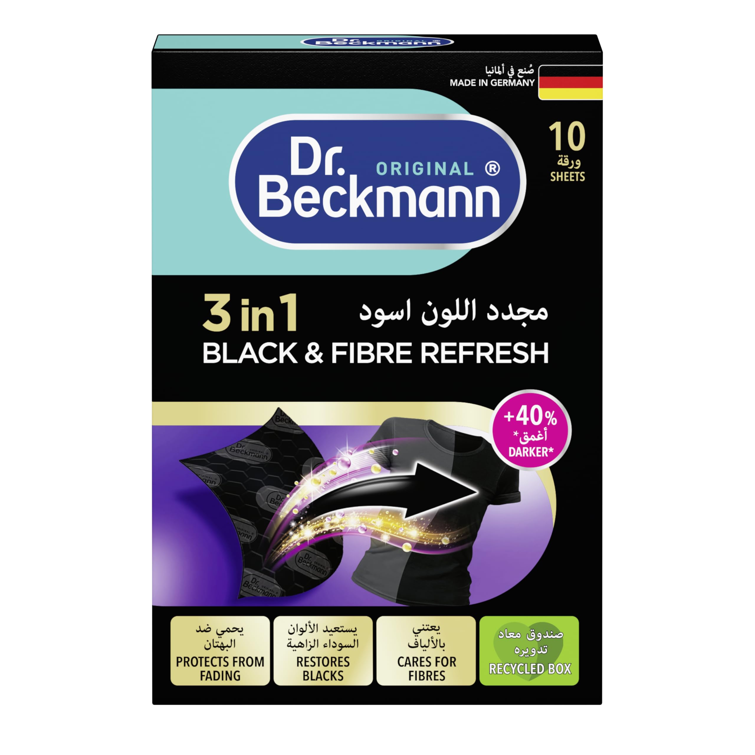 3 in 1 Black&Fibre refresh Sheets, Restores and protects faded black garments, Smoothens rough fibres, Easy to use, DIY, Laundry Cleaning Essentials, 10 Sheet