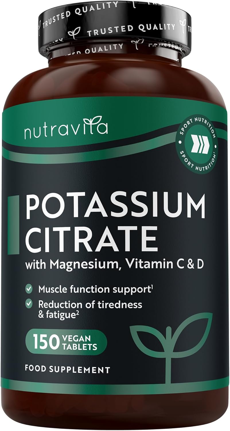 Nutravita Potassium Supplement 525mg with Vitamin C, D & Magnesium – 150 Vegan Tablets – High Strength Potassium Citrate – Electrolytes Support – Contributes to Normal Muscle Function