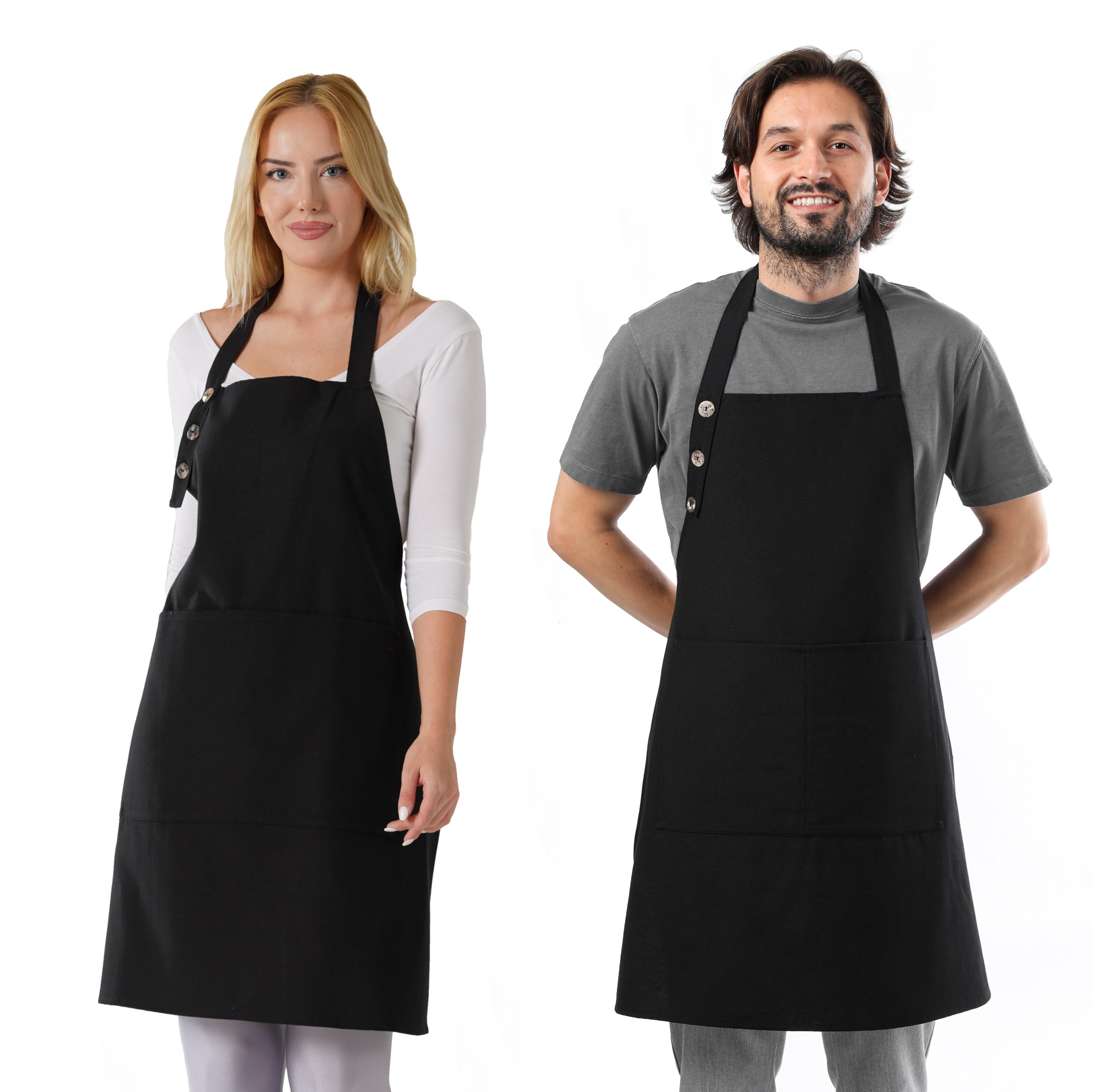 TOSHE Kitchen Apron Waterdrop Resistant Cotton Apron with adjustable Aprons for Women with Pockets Cooking Apron