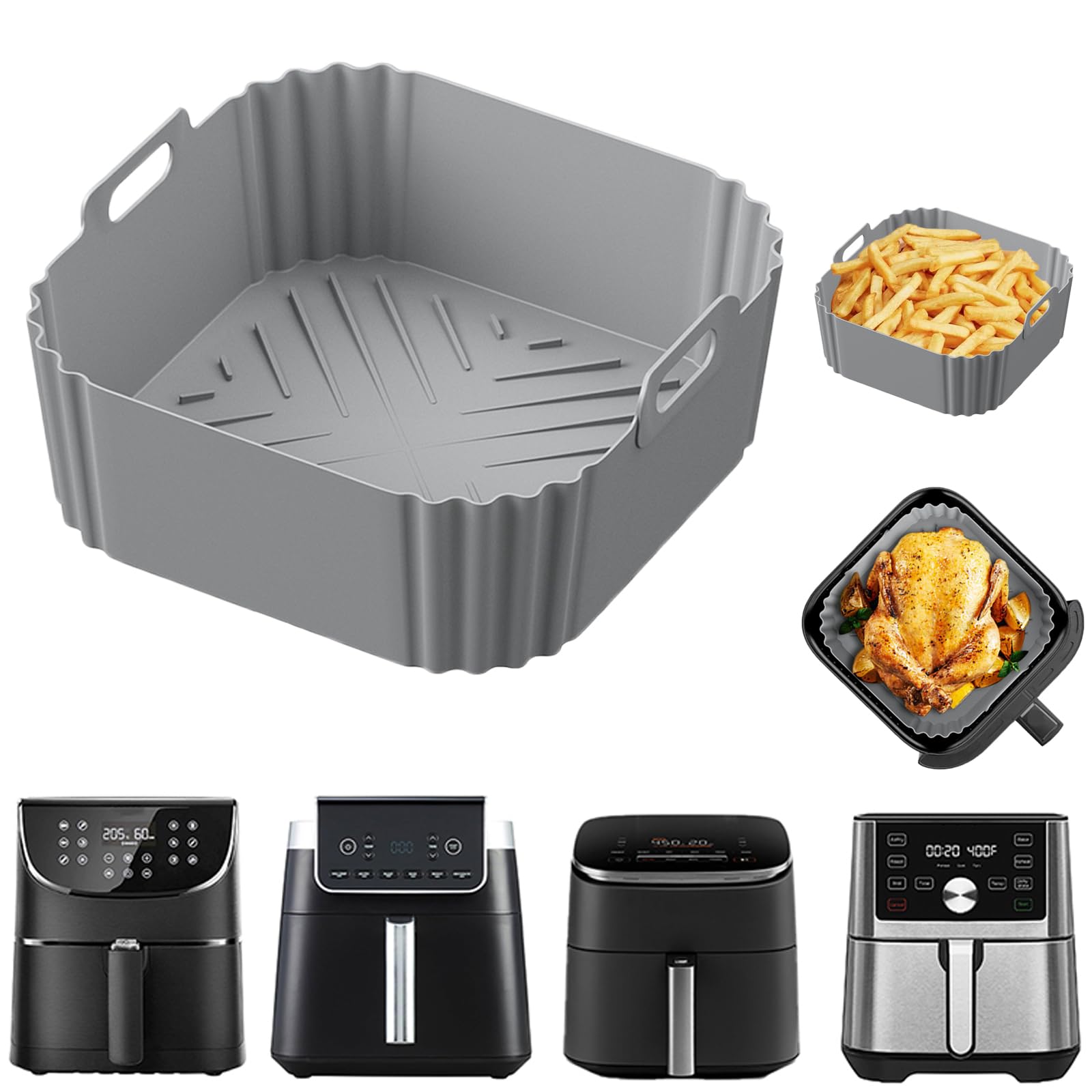 Silicone Air Fryer Liners for 5-8QT,LYHOLKEER 8.8inch Square Air Fryer Liners Reusable for Ninja AF141 AF142 AF181 AF182,Cosori,Chefman,Instant Pot and Other 5 5.5 6 6.5 Quart,Air Fryer Accessories