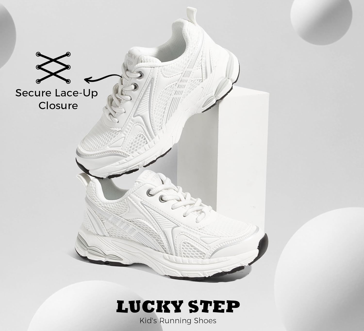 LUCKY STEP Kids'Athletic Sneakers Running Sport Lace Up Lightweight Breathable Mesh Casual Tennis Footwear Comfort Walking Shoes for Boys Girls Big Kid