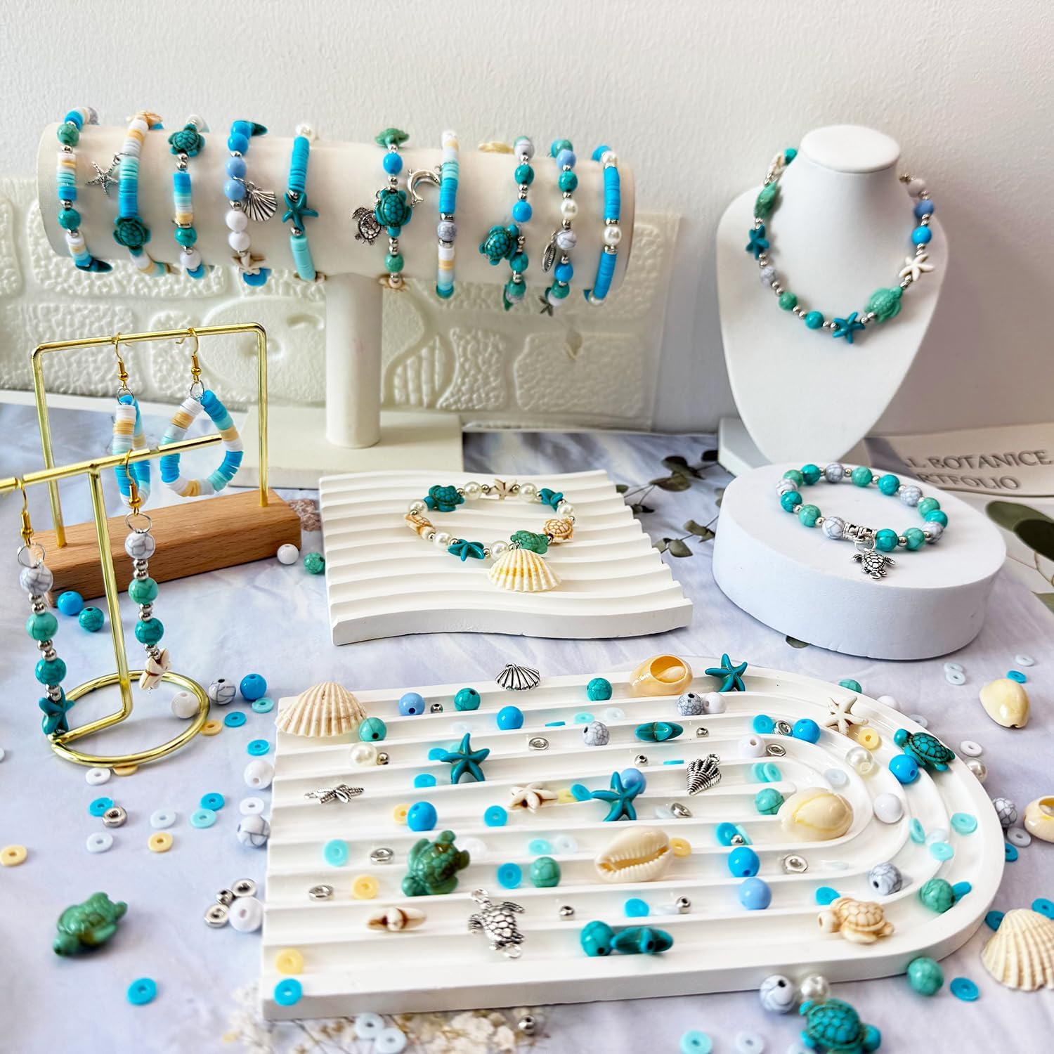 1860Pcs Ocean Beads for Bracelets Making Kit, Blue and White Summer Beach Bead for Jewelry Making, Sea Turtle Shell Starfish Shape Beads 8mm Round Cly Bead for DIY Craft Bracelets Earring (Blue) - Image 3