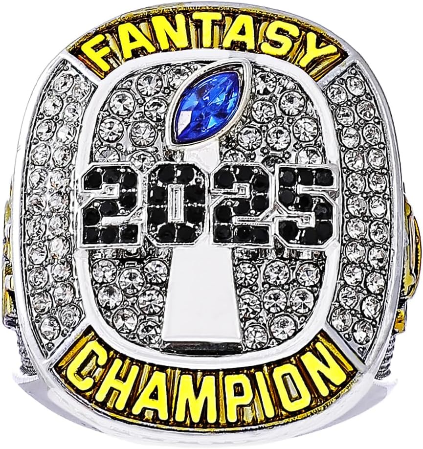 2025 Fantasy Football Championship Ring | Heavy FFL Champion Ring | Gold Silver Tone Plated Award Trophy for Fantasy Football League Winner