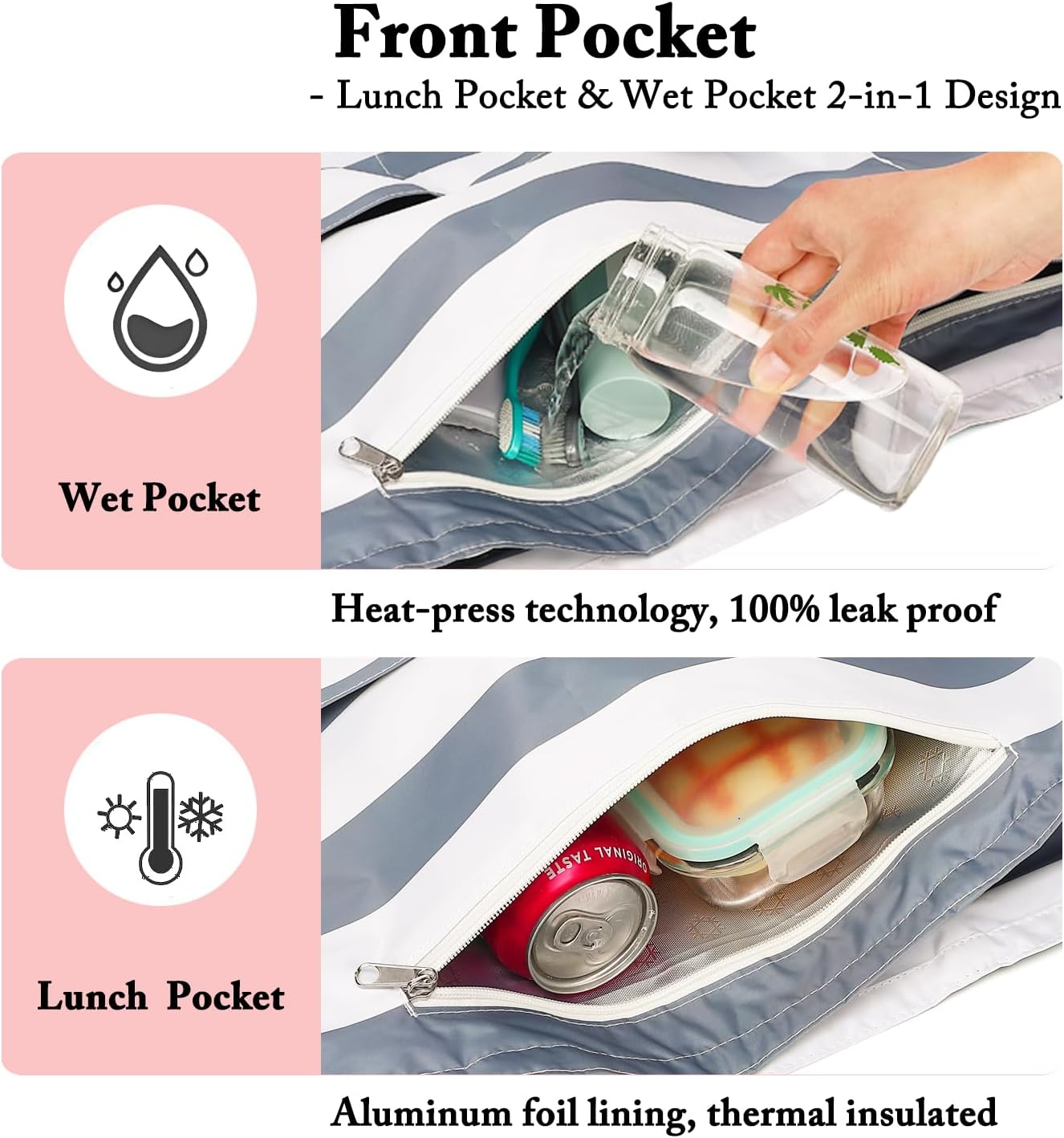 Large Canvas Beach Bag for Women, Beach Bags Waterproof Sandproof with Zipper & Wet Bag Cruise Essentials - Image 4