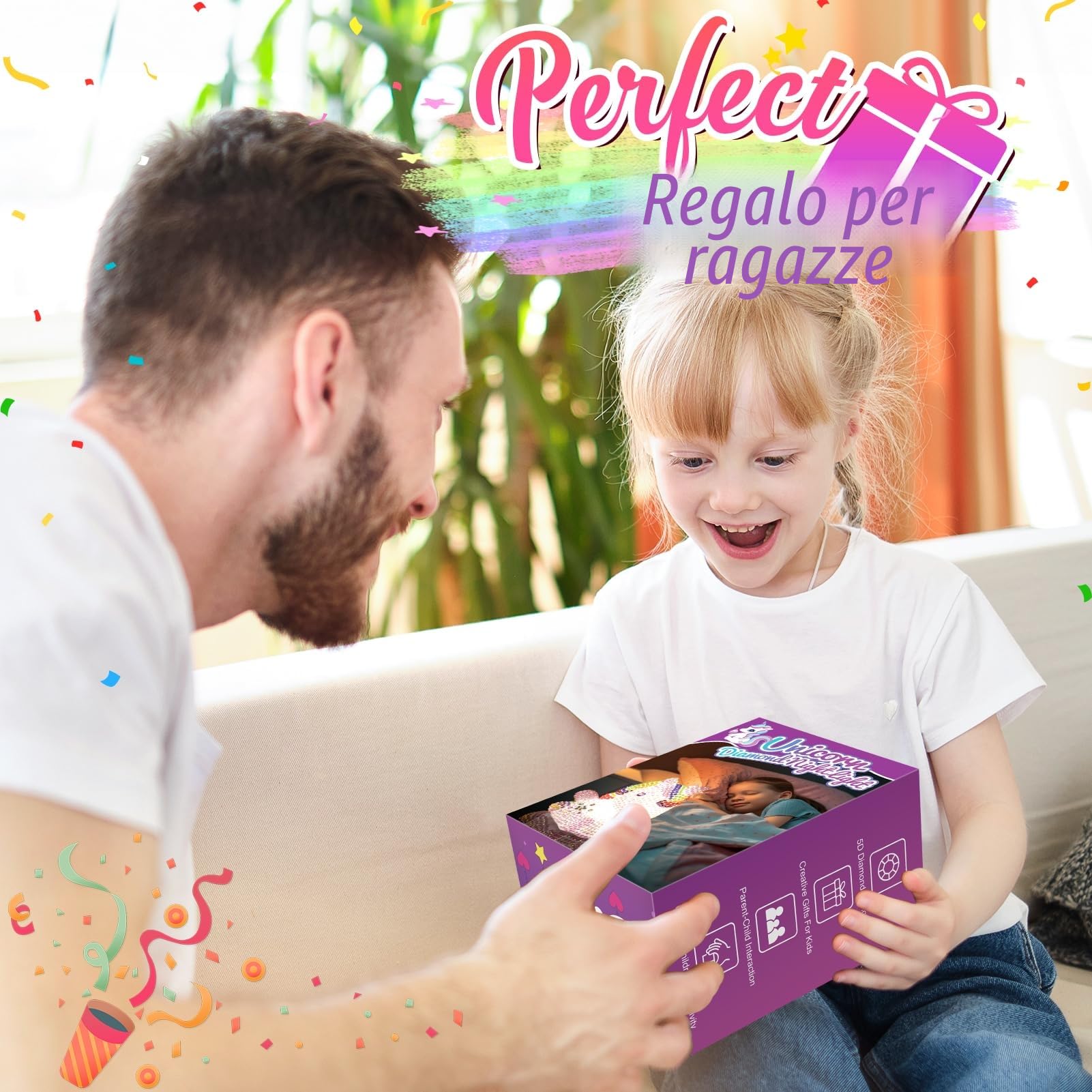 HappyGoLucky Set di luci a forma di unicorno, fai da te per ragazze, regalo per bambine dai 3 ai 10 anni, 4D Diamond Painting LED