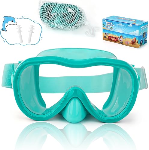 Miniatura 20 de Gafas de natación para niños, máscara de buceo, máscara de buceo, gafas de natación con cubierta de nariz y correas elásticas anchas con bolsa de