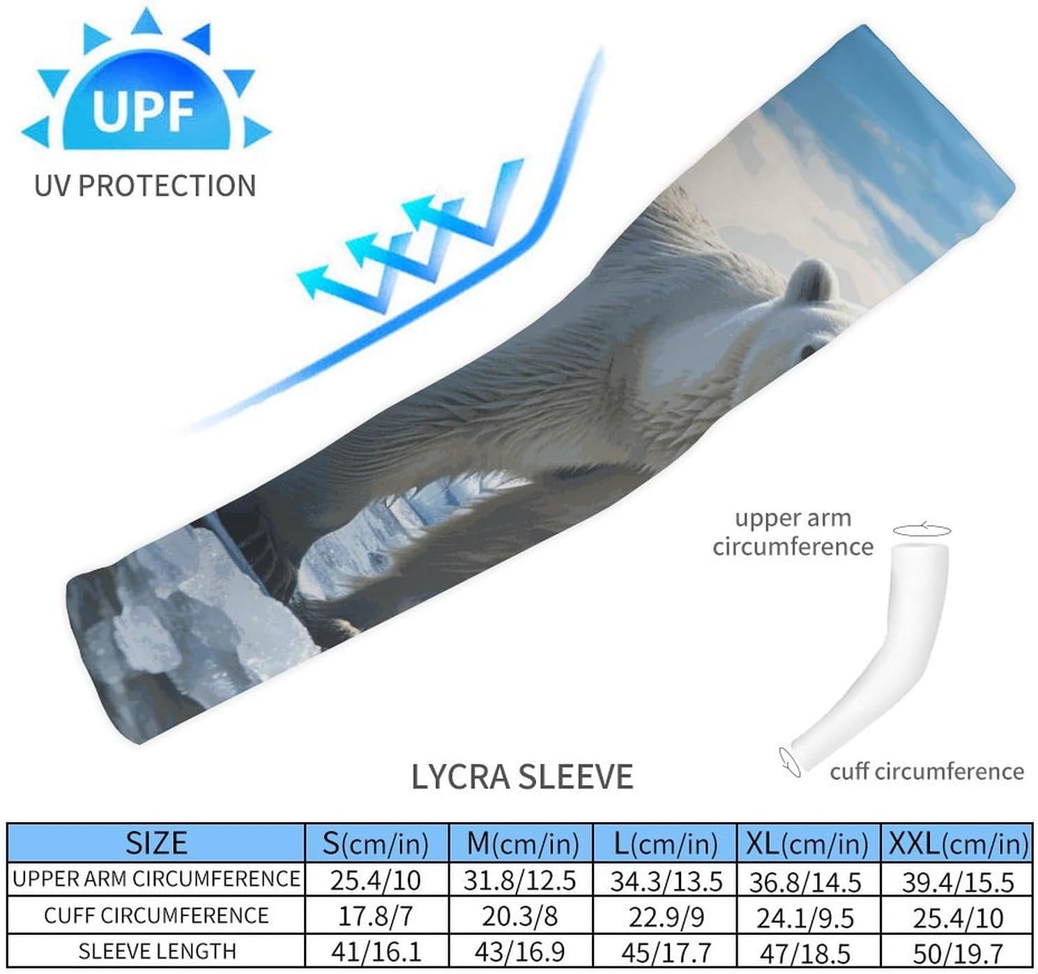 Polar Bear Ice Arm Sleeves for Men Women Sun Protection Sleeves Cooling Compression Arm Covers for Sport