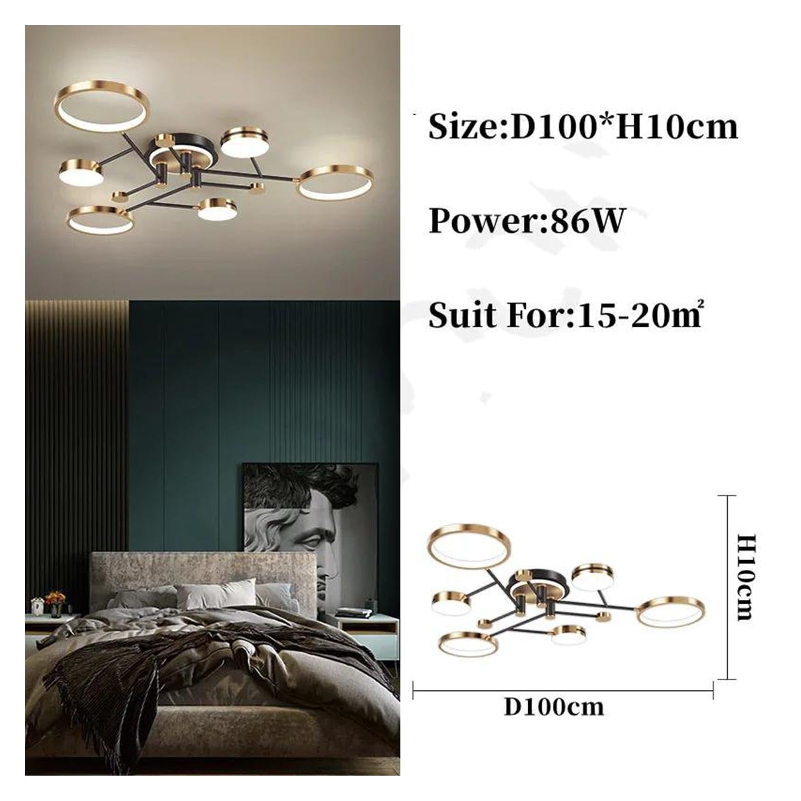 Genérico Lámparas de araña, Lámparas colgantes LED de estilo nórdico moderno for sala estar, comedor, dormitorio, lámparas techo decorativas(Remote Dimming,Gold-6 Heads)
