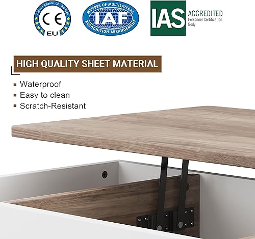 Miniatura 6 de Shintenchi Mesa auxiliar, mesa de centro elevable con compartimento oculto, mesa de comedor de mesa elevada, mesa central elevadora para sala