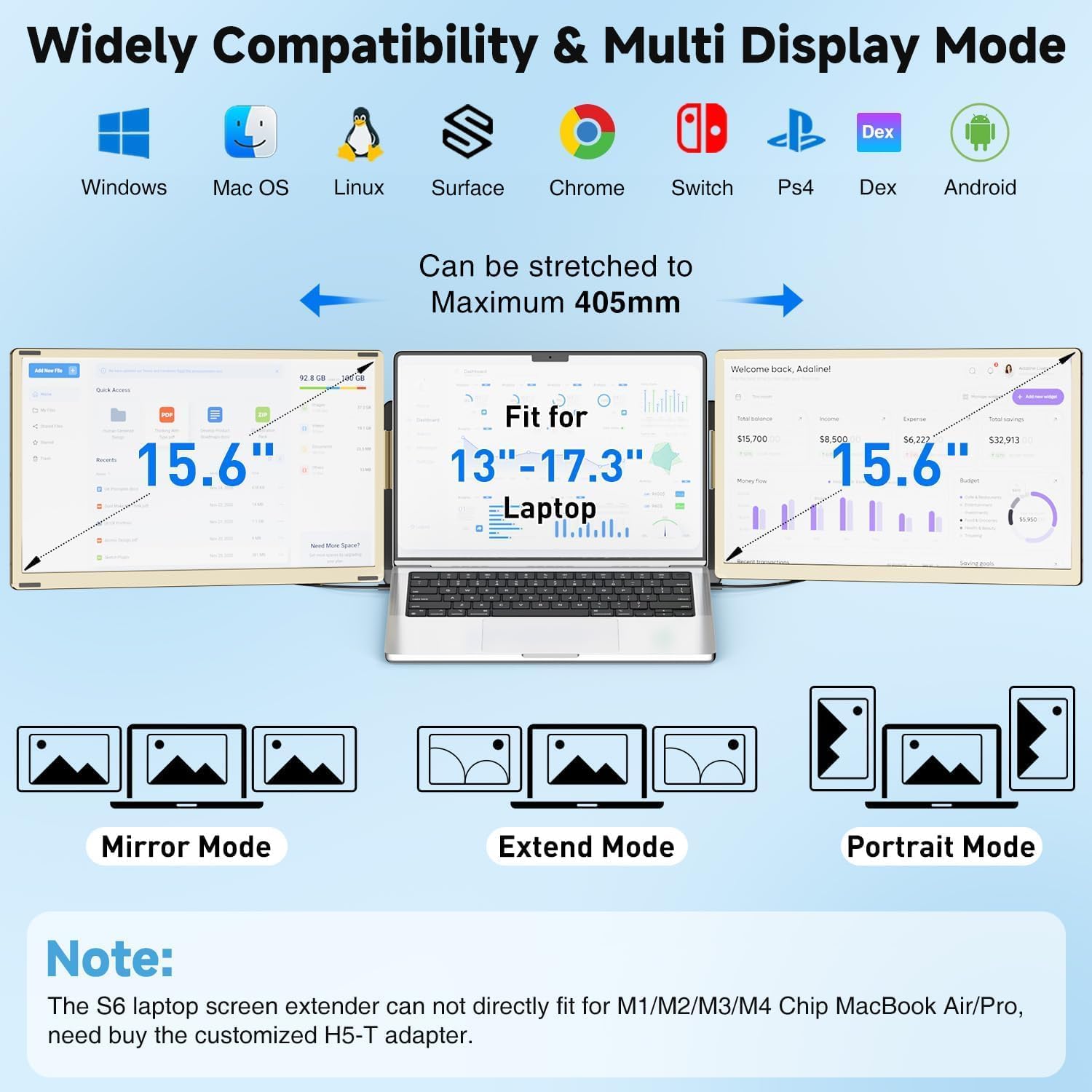 KEFEYA Laptop Screen Extender 15.6", FHD 1080P Portable Triple Monitor for Laptops 13-17.3", 120% sRGB 235° Rotation Detachable Laptop Monitor Extender for Windows/Mac/Dex/Chrome/Surface, Plug n Play - Image 3