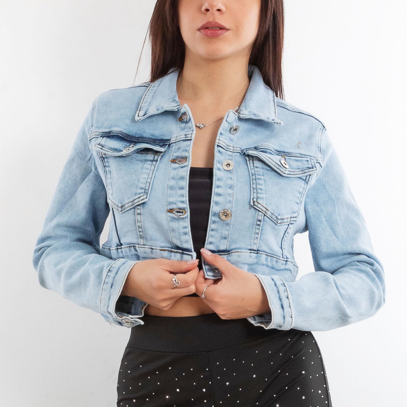 Toocool - Giacca Jeans Donna Denim Giubbino Corto Giubbotto Aderente Slim Fit Nuovo H510