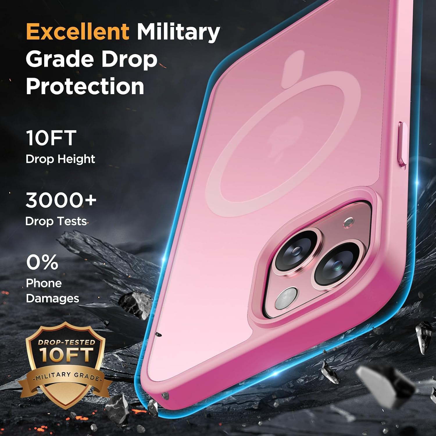 Miracase Magnetic for iPhone 15 Plus Case 6.7 inch (Compatible with MagSafe)（with 2X Screen Protectors） Military-Grade Protection, Anti-Fingerprint Translucent Matte Phone Cover, Mes Pink