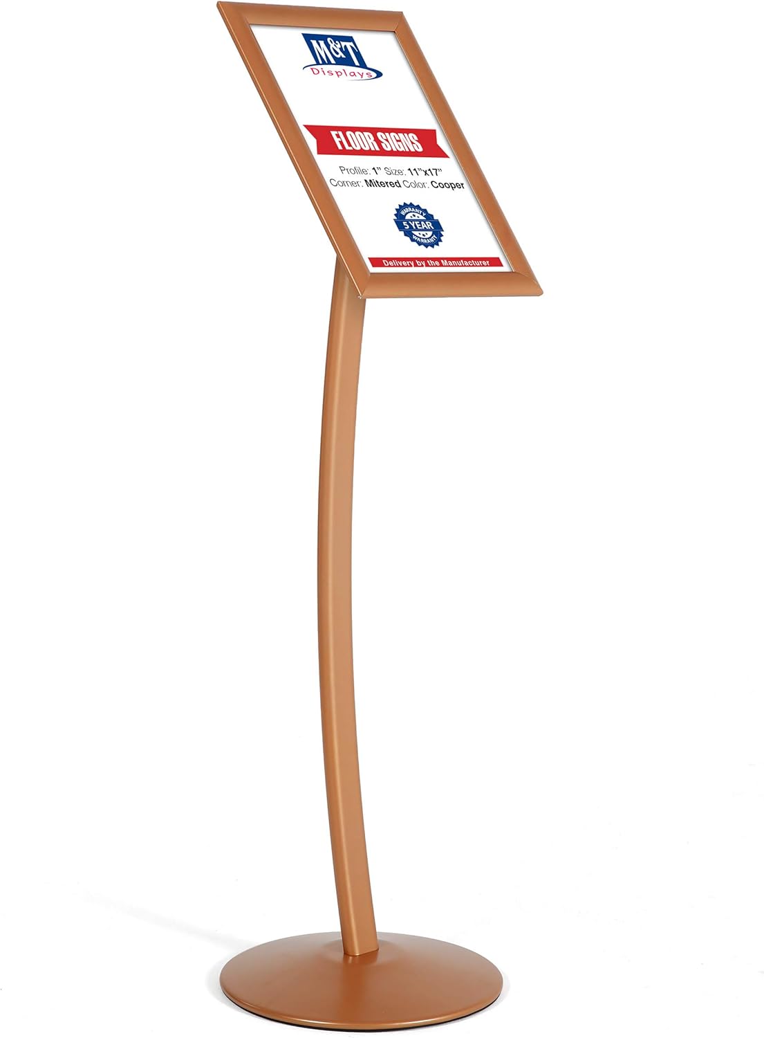 M&T Displays Curved Menu Board, 11x17 Pedestal Sign Holder Copper Floor Standing Aluminum Front Loading Easy Open Poster Message Advertisement Holder For Restaurant Cafe Hotel