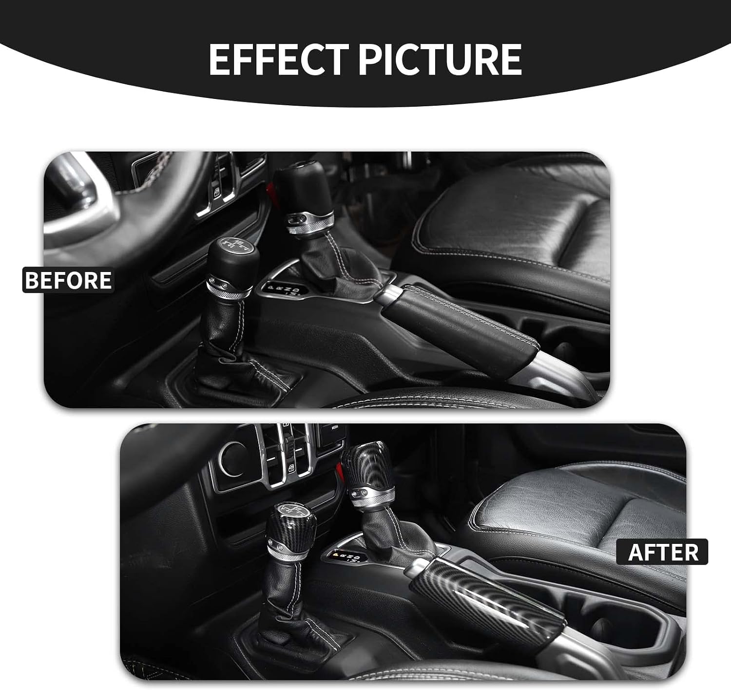 CheroCar for JL Handbrake Cover Gear Shift Knob Cover Drive Mode Shift Knob Cover for 2018-2021 Jeep Wrangler JL JLU & Jeep Gladiator JT (Carbon Fiber)…