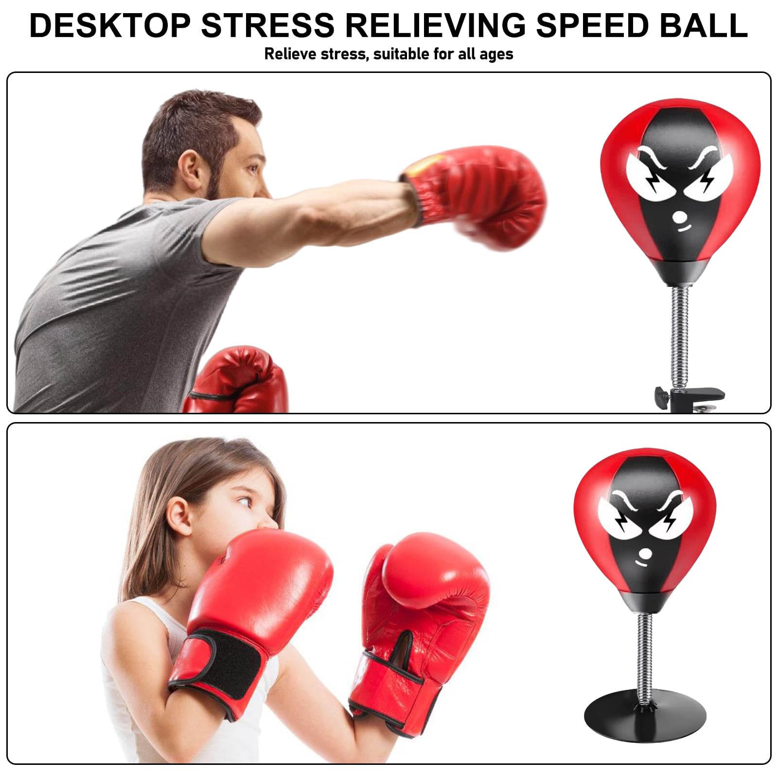 Borsa da scrivania da boxe da tavolo con forti ventose e morsetto da tavolo, per alleviare lo stress, per ufficio, ufficio, come regalo divertente per i colleghi (nero e rosso)