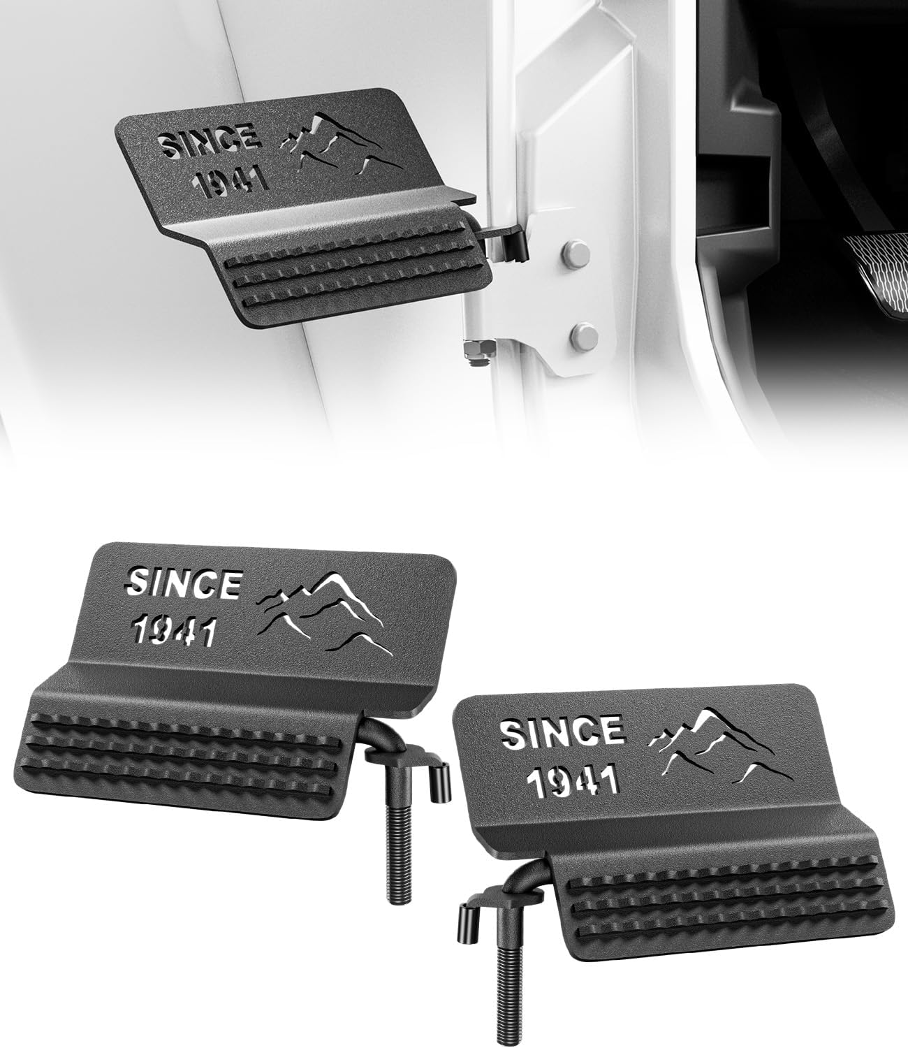 HOCHO Fit for Jeep Foot Pegs Door Off,Upgraded Larger 120° Door Hinge Raised Texture Foot Pegs Fits for 2007-2025 Jeep Wrangler JK JL Accessories& Gladiator JT Accessories