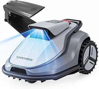 Terramow V1000 Mähroboter ohne Begrenzungskabel mit Garage, Tri-AI-Vision-Technologie ohne Draht-/RTK-Signalprobleme, automatische Kartierung, DropMow maximal 1200㎡ , KI Vision-Navigation 4.5Ah-Akku