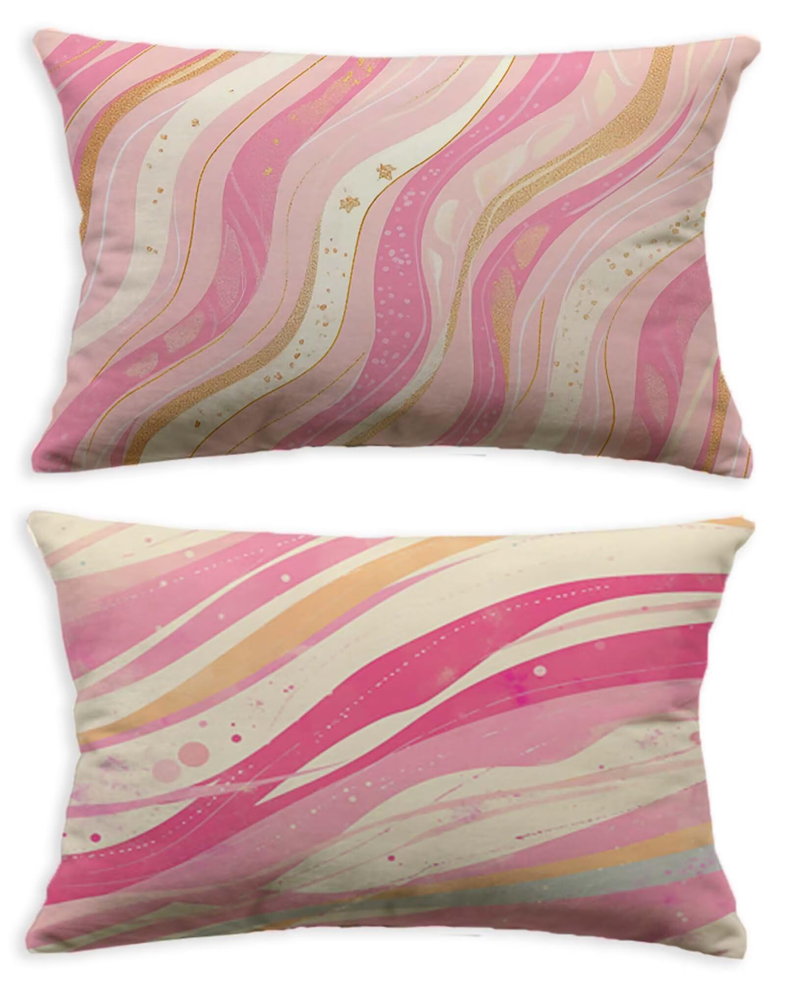 Housse de coussin rose 60x80 lot de 2 de qualité supérieure avec motif bandes en velours noble